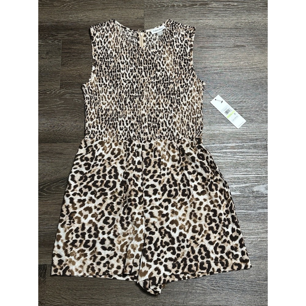 Calvin Klein Animal Print Smocked Top Shorts Romper Size 4